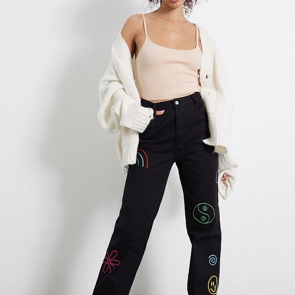 PacSun Black Colorful Stitch '90s Boyfriend Carpenter Pants 26
